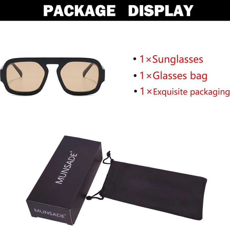 MUNSADE Trendy Square Aviator Sunglasses for Women Flat Top Designer Stylish Frame Sun Glasses Vintage Shades - Image 5
